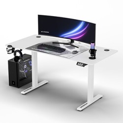 ULTRADESK Biurko dla gracza LEVEL V2 WHITE, 140x68cm, 72-117cm, elektycznie regulowany
