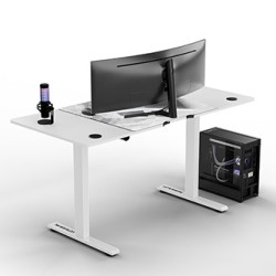 ULTRADESK Biurko dla gracza LEVEL V2 WHITE, 140x68cm, 72-117cm, elektycznie regulowany