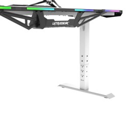 ULTRADESK Biurko dla gracza FORCE SNOW - białe, 166x70 cm, 66-86 cm, 5 poziomów wysokości, z podkładką pod mysz XXL, podświetlen