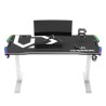 ULTRADESK Biurko dla gracza FORCE SNOW - białe, 166x70 cm, 66-86 cm, 5 poziomów wysokości, z podkładką pod mysz XXL, podświetlen