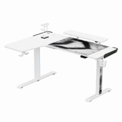 ULTRADESK Biurko dla gracza WINGER - biały, 111x155x60 cm, 75-122 cm, elektycznie regulowany, podświetlenie RGB, uchwyt na słuch