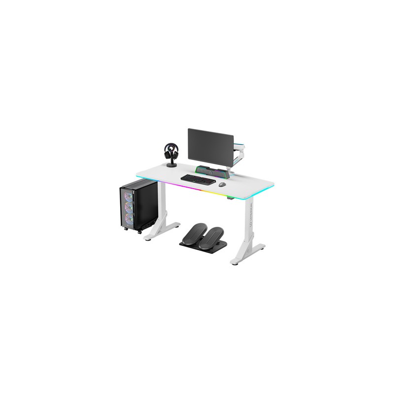 ULTRADESK Biurko dla gracza IRON WHITE, 132,5x60,5 cm, 71-81  cm, mechaniczna regulacja wysokości
