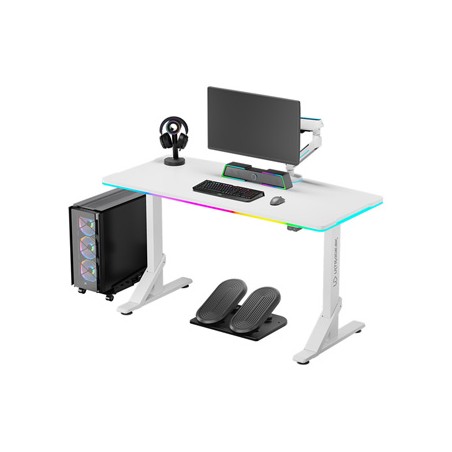 ULTRADESK Biurko dla gracza IRON WHITE, 132,5x60,5 cm, 71-81  cm, mechaniczna regulacja wysokości