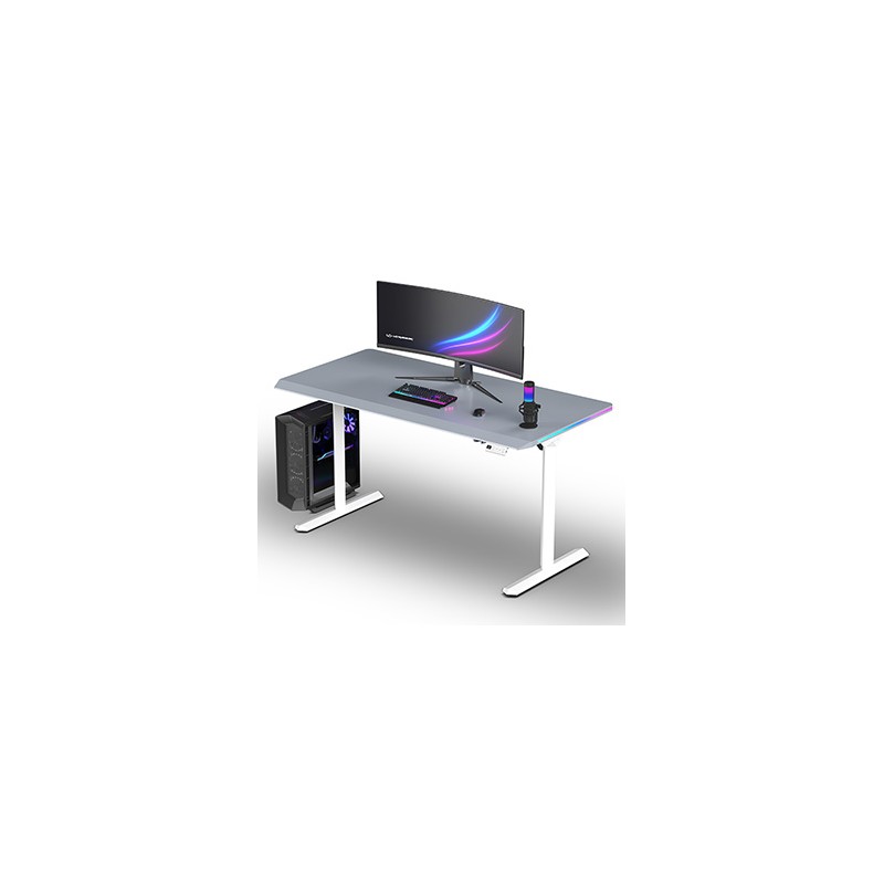 ULTRADESK Biurko dla gracza QUEST, 140x70cm, 72-120cm, biało-szary