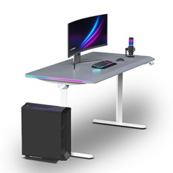 ULTRADESK Biurko dla gracza QUEST, 140x70cm, 72-120cm, biało-szary