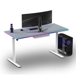 ULTRADESK Biurko dla gracza QUEST, 140x70cm, 72-120cm, biało-szary