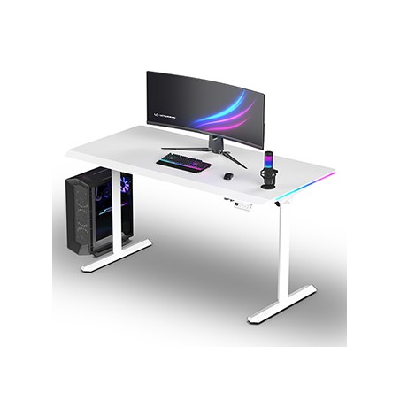 ULTRADESK Biurko dla gracza QUEST, 140x70cm, 72-120cm, biały-biały