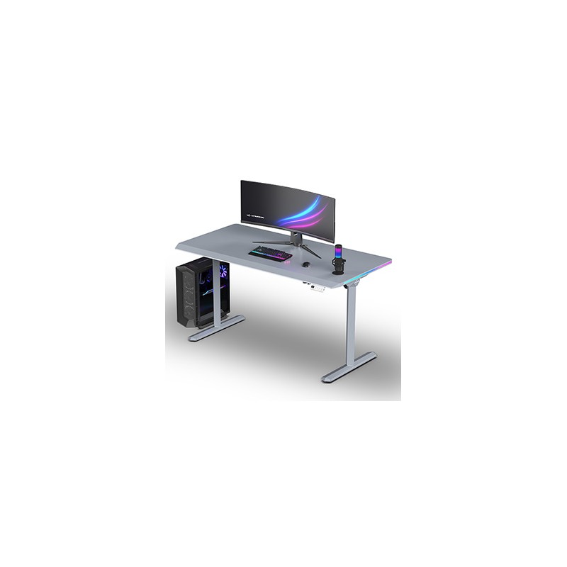ULTRADESK Biurko dla gracza QUEST, 140x70cm, 72-120cm, szara-szara