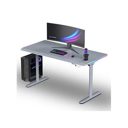 ULTRADESK Biurko dla gracza QUEST, 140x70cm, 72-120cm, szara-szara