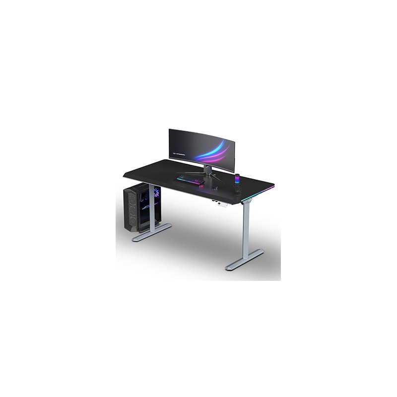 ULTRADESK Biurko dla gracza QUEST, 140x70cm, 72-120cm, szaro-czarny