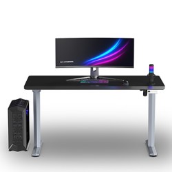 ULTRADESK Biurko dla gracza QUEST, 140x70cm, 72-120cm, szaro-czarny