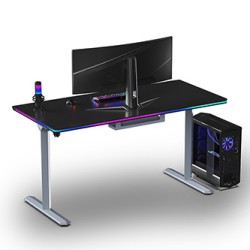 ULTRADESK Biurko dla gracza QUEST, 140x70cm, 72-120cm, szaro-czarny