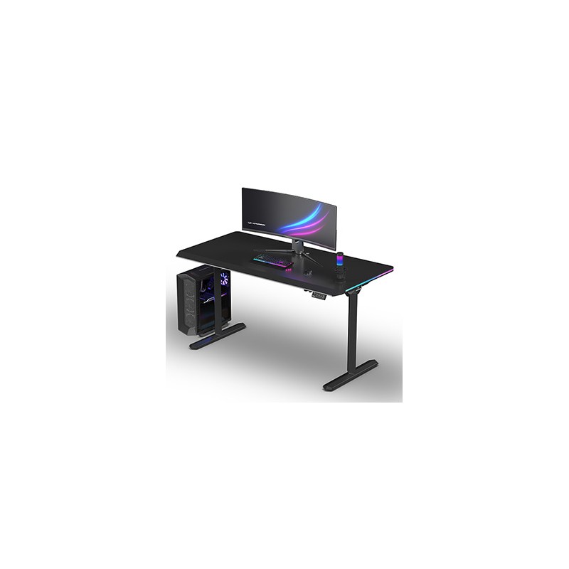 ULTRADESK Biurko dla gracza QUEST, 140x70cm, 72-120cm, czarny-czarny