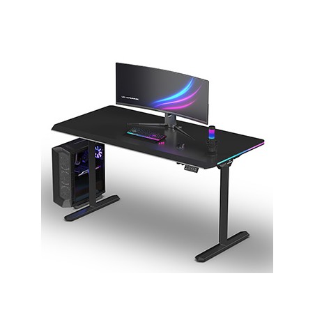 ULTRADESK Biurko dla gracza QUEST, 140x70cm, 72-120cm, czarny-czarny