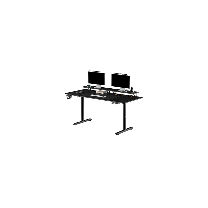 ULTRADESK HIGHLANDER XXL BLACK Biurko z elektryczną regulacją wysokości z uchwytem słuchawki i kable 160X70 cm, czarny