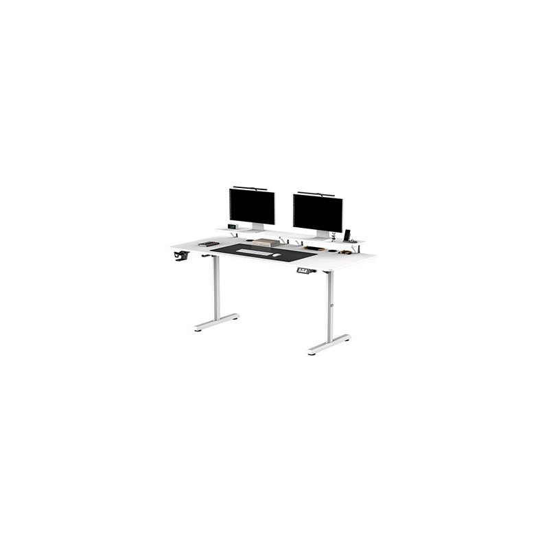 ULTRADESK HIGHLANDER XXL WHITE Biurko z elektryczną regulacją wysokości z uchwytem słuchawki i kable 160X70 cm, biały
