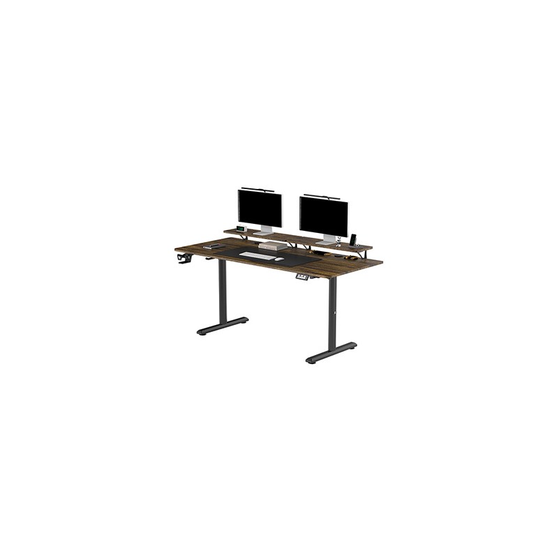 ULTRADESK HIGHLANDER XXL BROWN Biurko z elektryczną regulacją wysokości z uchwytem słuchawki i kable 160X70 cm, brązowy