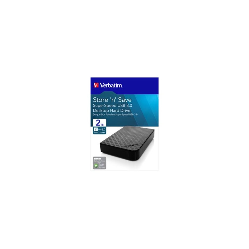 Verbatim zewnętrzny dysk twardy, Store N Save, 3.5", USB 3.0 (3.2 Gen 1), 2TB, 2000GB, 47683, czarny
