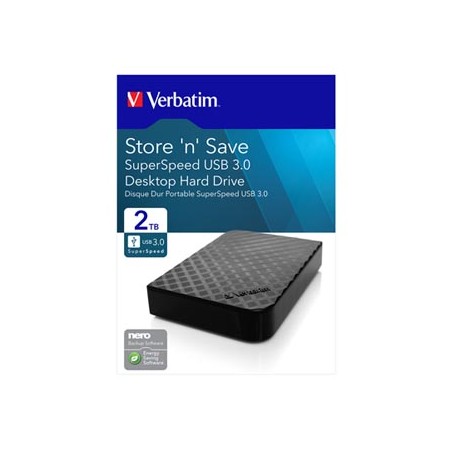 Verbatim zewnętrzny dysk twardy, Store N Save, 3.5", USB 3.0 (3.2 Gen 1), 2TB, 2000GB, 47683, czarny