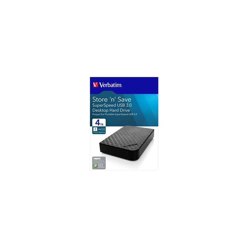 Verbatim zewnętrzny dysk twardy, Store N Save, 3.5", USB 3.0 (3.2 Gen 1), 4TB, 4000GB, 47685, czarny