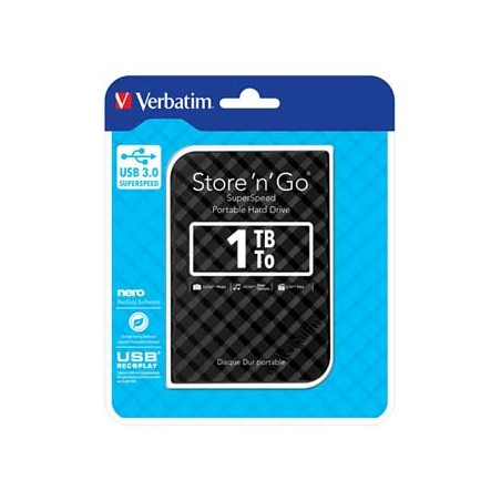 Verbatim zewnętrzny dysk twardy, Store N Go, 2.5", USB 3.0 (3.2 Gen 1), 1TB, 1000GB, 53194, czarny