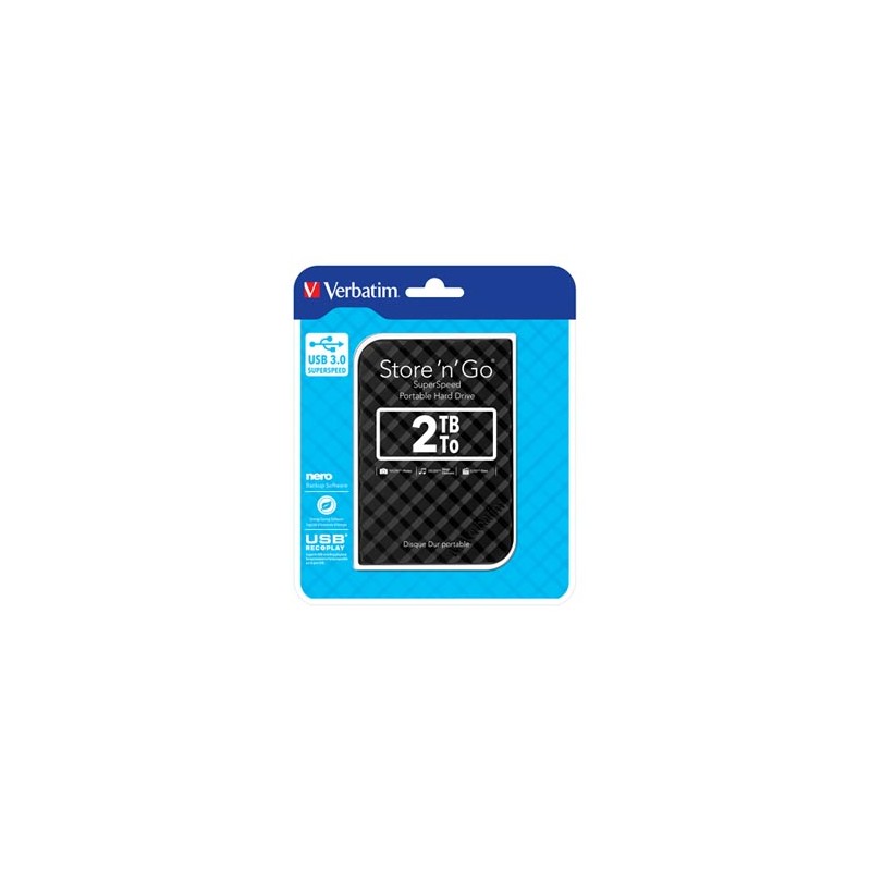 Verbatim zewnętrzny dysk twardy, Store N Go, 2.5", USB 3.0 (3.2 Gen 1), 2TB, 2000GB, 53195, czarny