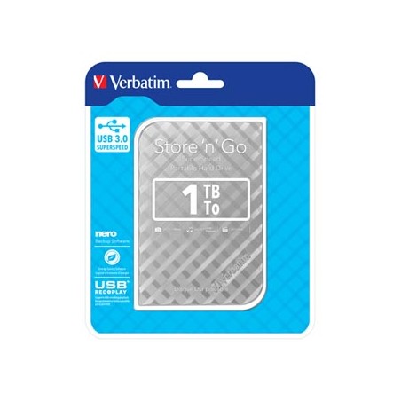 Verbatim zewnętrzny dysk twardy, Store N Go, 2.5", USB 3.0 (3.2 Gen 1), 1TB, 1000GB, 53197, srebrny