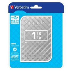 Verbatim zewnętrzny dysk twardy, Store N Go, 2.5", USB 3.0 (3.2 Gen 1), 1TB, 1000GB, 53197, srebrny