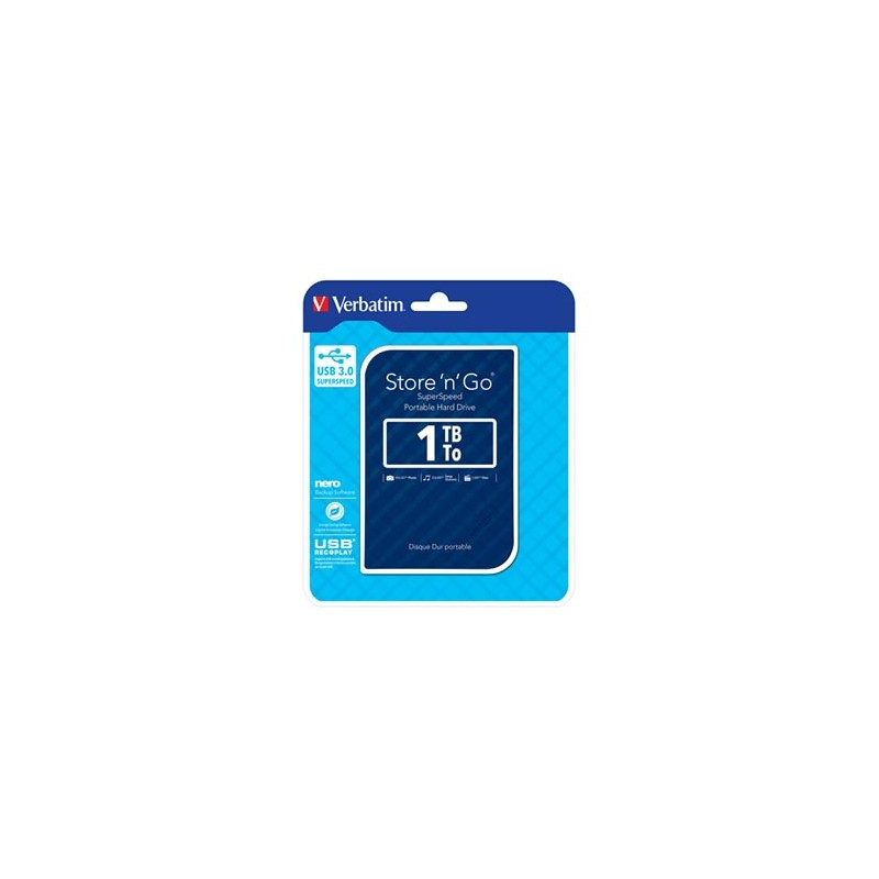 Verbatim zewnętrzny dysk twardy, Store ,n, Go, 2.5", USB 3.0 (3.2 Gen 1), 1TB, 1000GB, 53200, niebieski