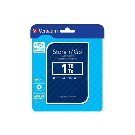 Verbatim zewnętrzny dysk twardy, Store ,n, Go, 2.5", USB 3.0 (3.2 Gen 1), 1TB, 1000GB, 53200, niebieski