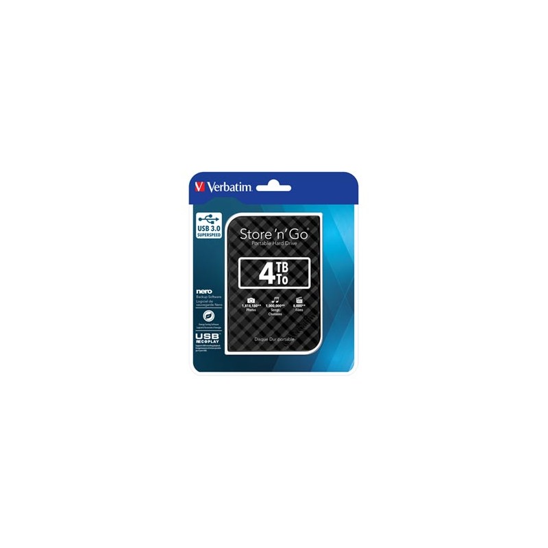 Verbatim zewnętrzny dysk twardy, Store N Go, 2.5", USB 3.0 (3.2 Gen 1), 4TB, 4000GB, 53223, czarny