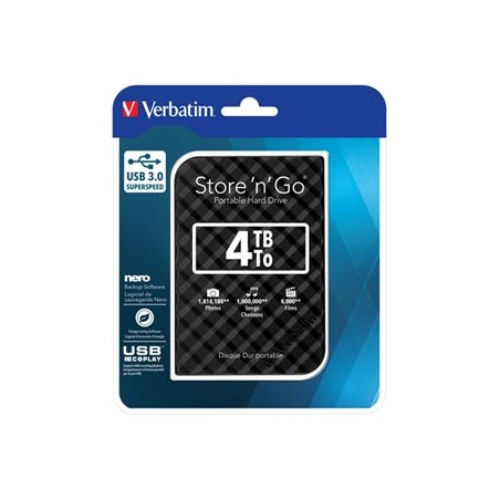 Verbatim zewnętrzny dysk twardy, Store N Go, 2.5", USB 3.0 (3.2 Gen 1), 4TB, 4000GB, 53223, czarny