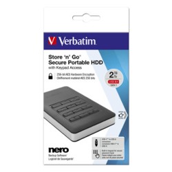 Verbatim zewnętrzny dysk twardy, Store N Go Secure Portable, 2.5", USB 3.0 (3.2 Gen 1), 2TB, 2000GB, 53403, czarny, szyfrowany, 