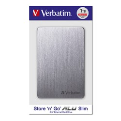 Verbatim zewnętrzny dysk twardy, Store,n,Go ALU Slim, 2.5", USB 3.0, 1TB, 1000GB, 53662, szary, szczotkowane aluminium