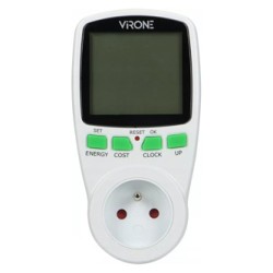 Miernik zużycia energii, max.3680W, biały, Virone, Wyświetlacz LCD, 2 taryfy pomiarowe, 4 rodz. walut