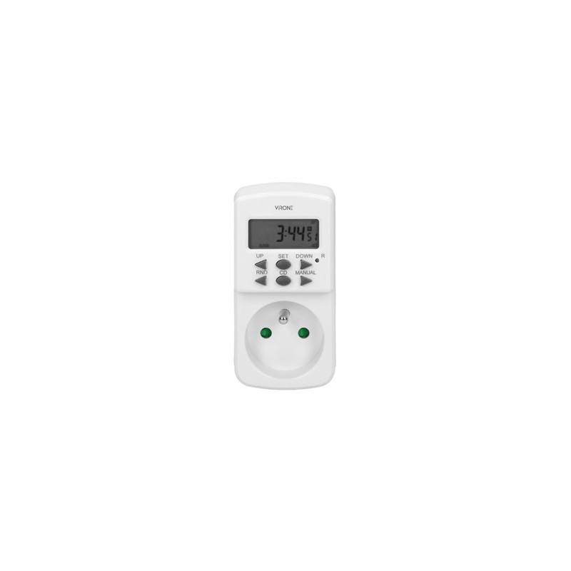 Gniazdo z elektronicznym timerem 230V, 50Hz, max. 1800W, biała, Virone, timer, 10 programów, 2P+Z