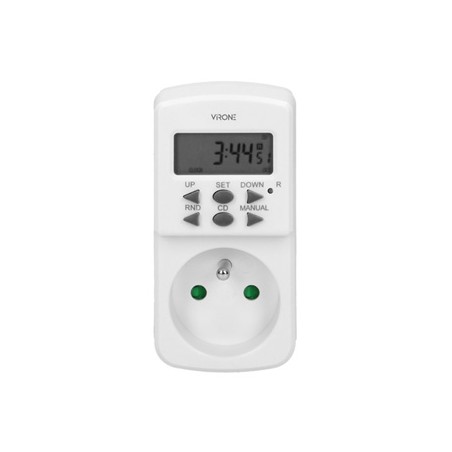 Gniazdo z elektronicznym timerem 230V, 50Hz, max. 1800W, biała, Virone, timer, 10 programów, 2P+Z