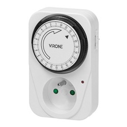 Gniazdo z mechanicznym timerem 24h 230V, 50Hz, max. 3500W, biała, Virone, timer
