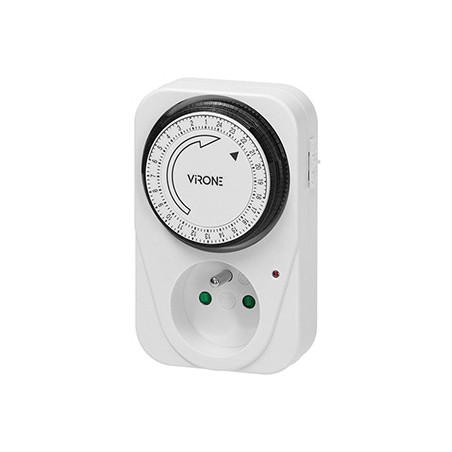 Gniazdo z mechanicznym timerem 24h 230V, 50Hz, max. 3500W, biała, Virone, timer