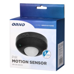 PIR motion sensor 230V 50Hz, 6m, max. 1200W, czarny, ORNO, 360°, IP20, podczerwień, EOL
