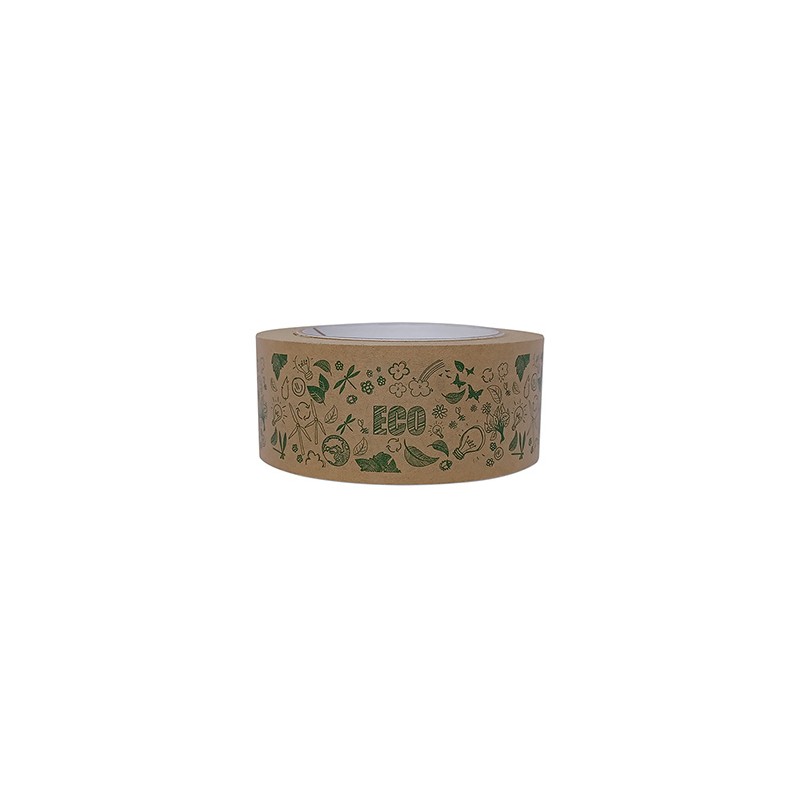 Papierowa taśma samoprzylepna ECO hot melt, brązowa z nadrukiem, 48mm, 50m