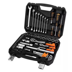 Zestaw kluczy nasadowych, 10-206, 100 szt, rozmiary 1/4 i 1/2, walizka, NEO TOOLS