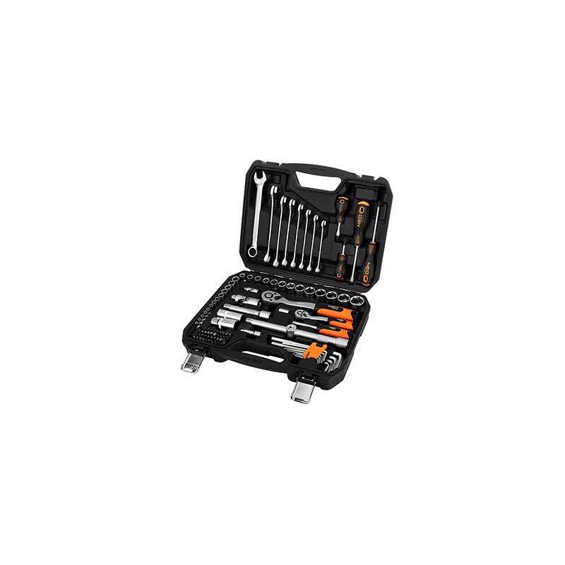 Zestaw kluczy nasadowych, 10-206, 100 szt, rozmiary 1/4 i 1/2, walizka, NEO TOOLS