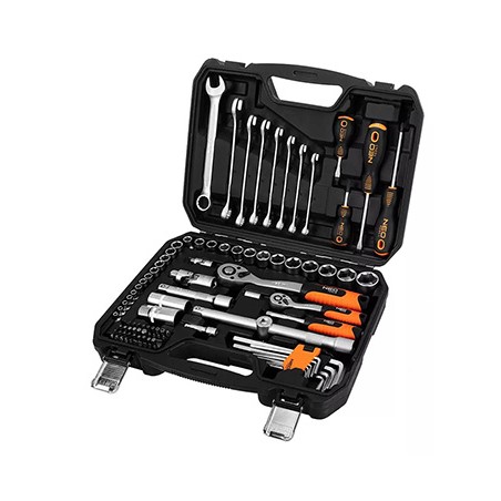 Zestaw kluczy nasadowych, 10-206, 100 szt, rozmiary 1/4 i 1/2, walizka, NEO TOOLS