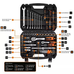 Zestaw kluczy nasadowych, 10-206, 100 szt, rozmiary 1/4 i 1/2, walizka, NEO TOOLS