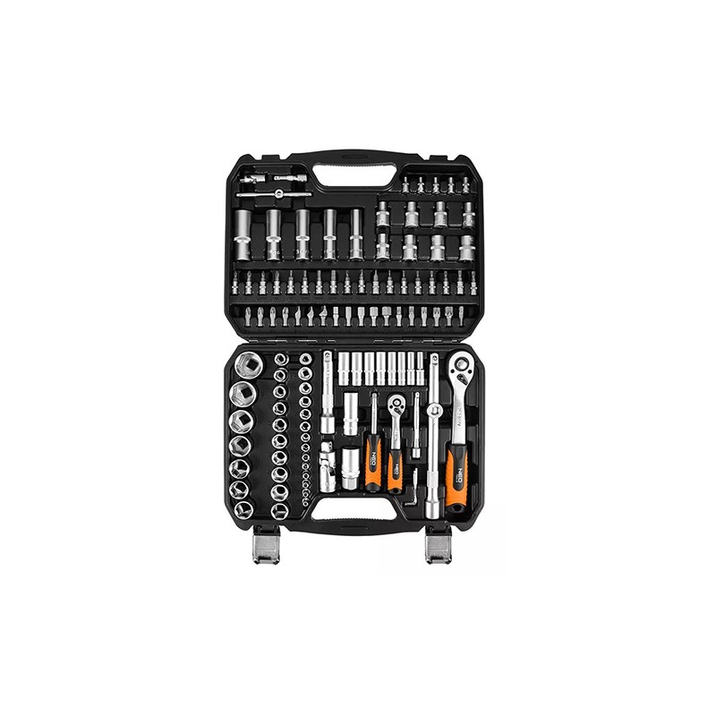 Zestaw narzędzi, 10-211, 110 szt, rozmiary 1/4 i 1/2, walizka, NEO TOOLS