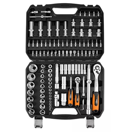 Zestaw narzędzi, 10-211, 110 szt, rozmiary 1/4 i 1/2, walizka, NEO TOOLS