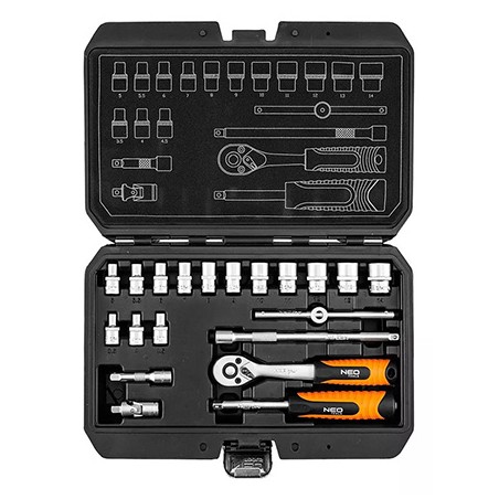 Zestaw kluczy nasadowych, 10-230, 20 szt, rozmiar 1/4, walizka, NEO TOOLS