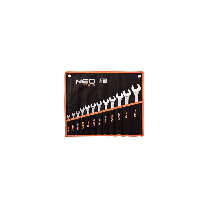 Zestaw kluczy płasko-oczkowych, 09-752, Zestaw 12 szt, 6-22 mm, NEO TOOLS