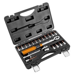 Klucz dynamometryczny z zestawem końcówek, 08-821, 21 szt, rozmiar 1/4, 5 - 25 Nm, walizka,, NEO TOOLS